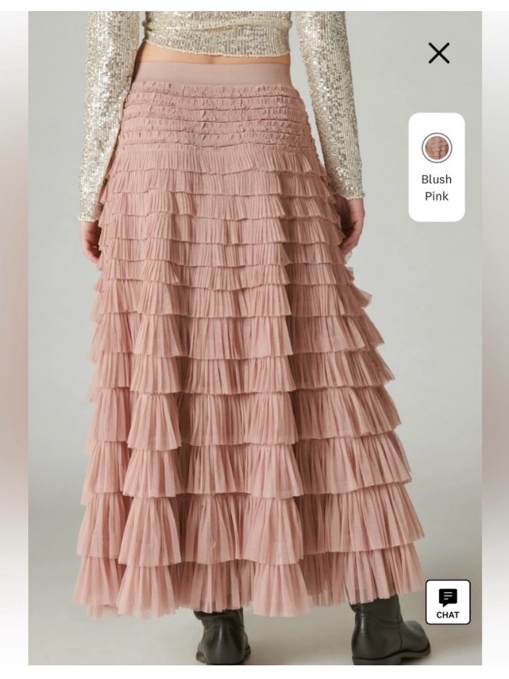 Lucky Brand Blush Pink Tiered Ruffle Maxi Skirt